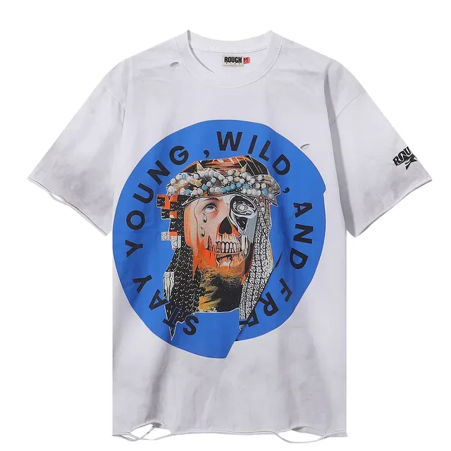 ROUGH Graphic Print Distressed Oversized Black T-Shirt 6