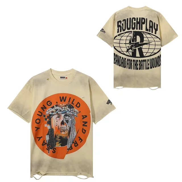 ROUGH Graphic Print Distressed Oversized Black T-Shirt 9