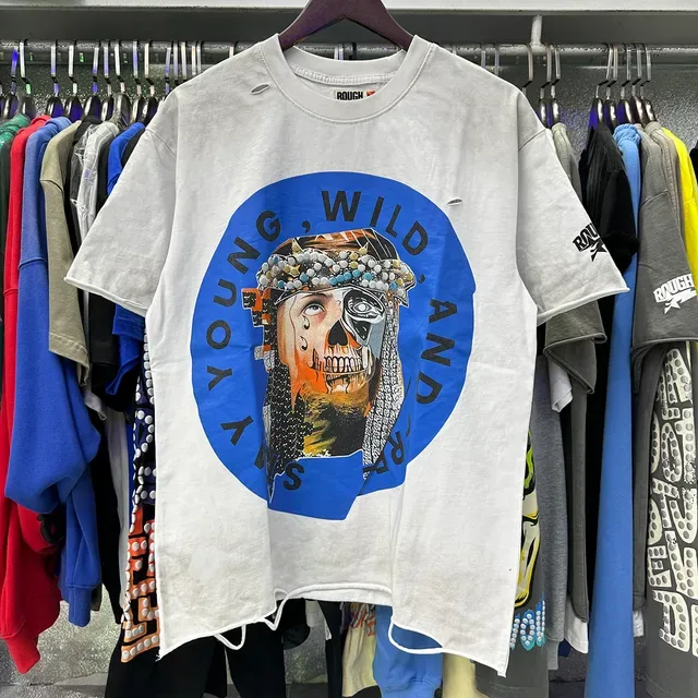 ROUGH Graphic Print Distressed Oversized Black T-Shirt 15