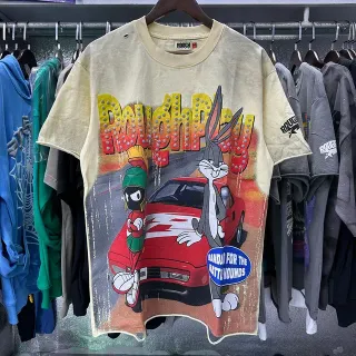 Camiseta ROUGH oversized desgastada com estampa cartoon