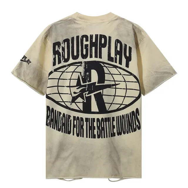Camiseta ROUGH oversized desgastada com estampa cartoon 3