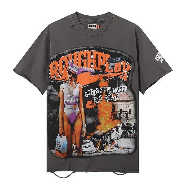 ROUGH PLAY Distressed Oversized Graphic T-Shirt 4
