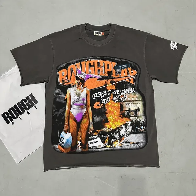 ROUGH PLAY Distressed Oversized Graphic T-Shirt 7