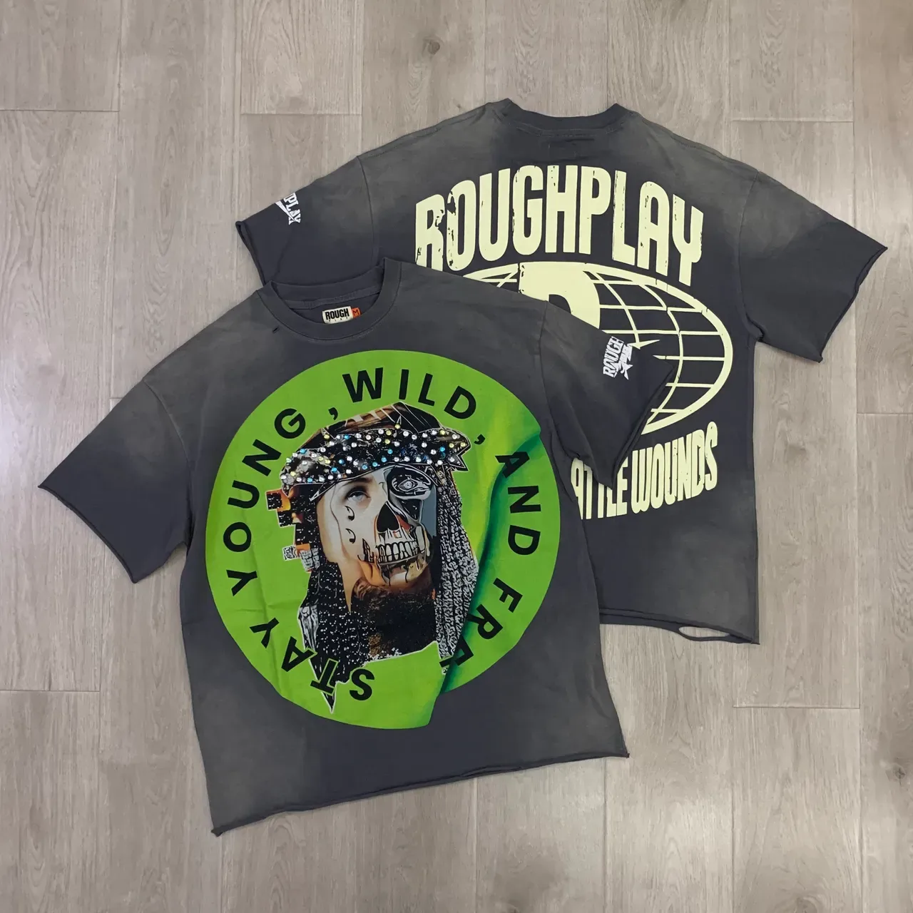 ROUGH Stay Young, Wild, and Free Graphic Oversized T-Shirt 14