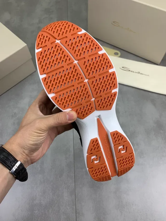 Santoni Navy Orange Knit Upper Sneakers à lacets 2