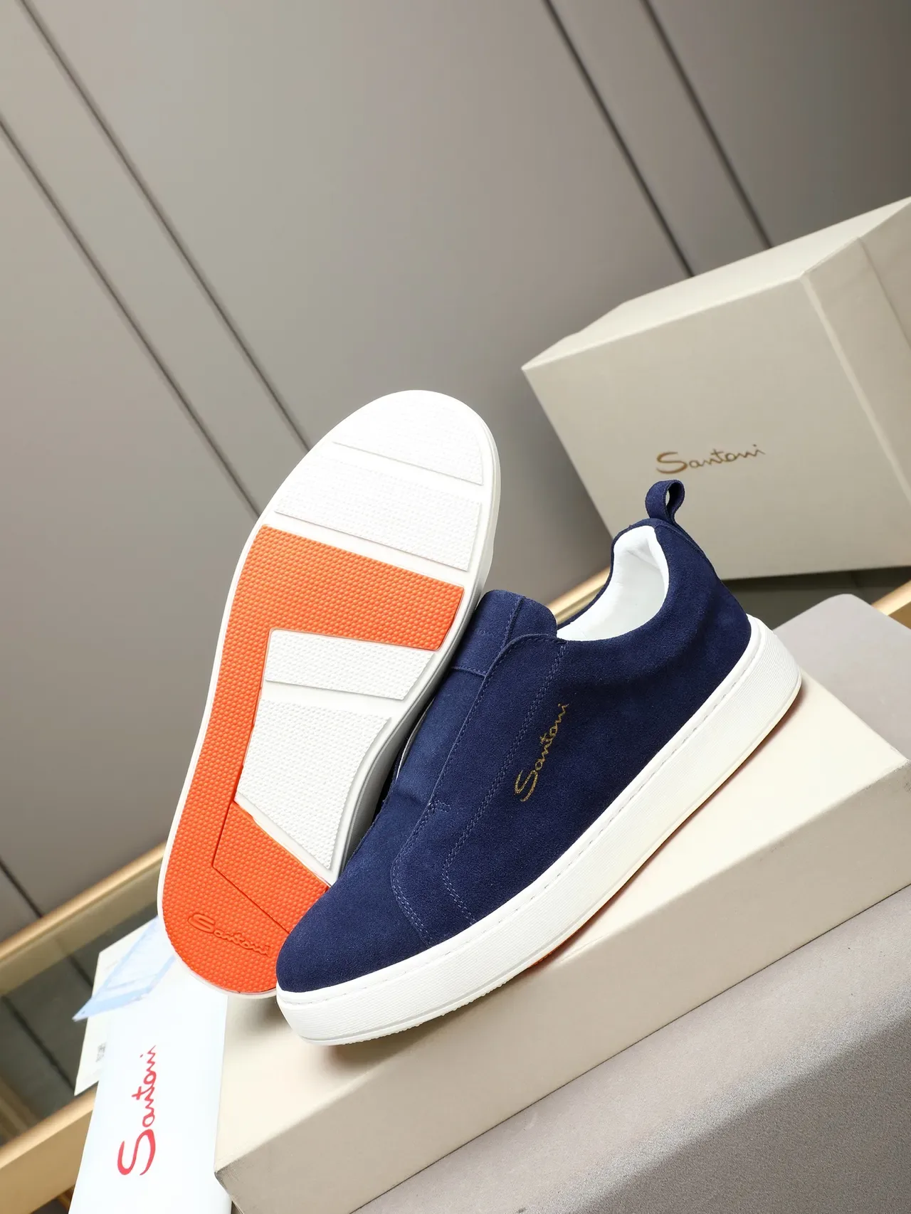 Santoni Slip-On Suede Navy Lifestyle Sneakers 4