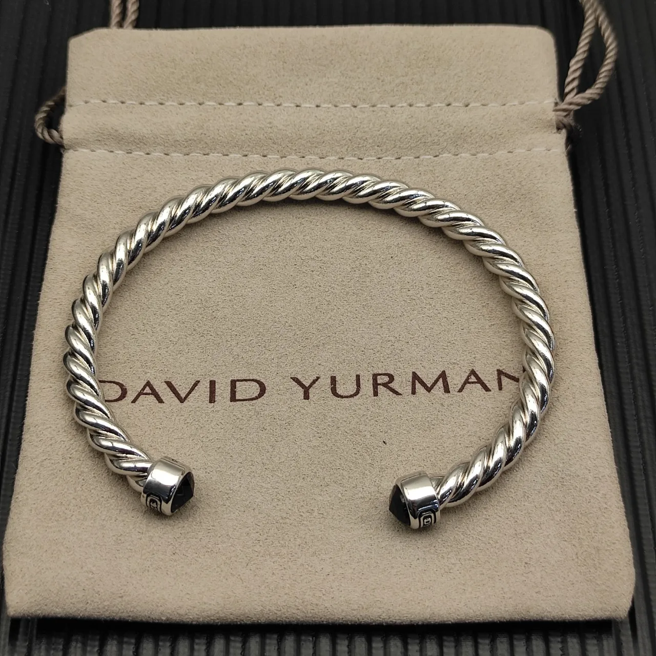 Silver Black Twisted Cable Polished Metal Bracelet 5