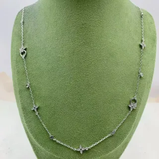 রৌপ্য চেইন ফুলের মোটিফ নেকলেস