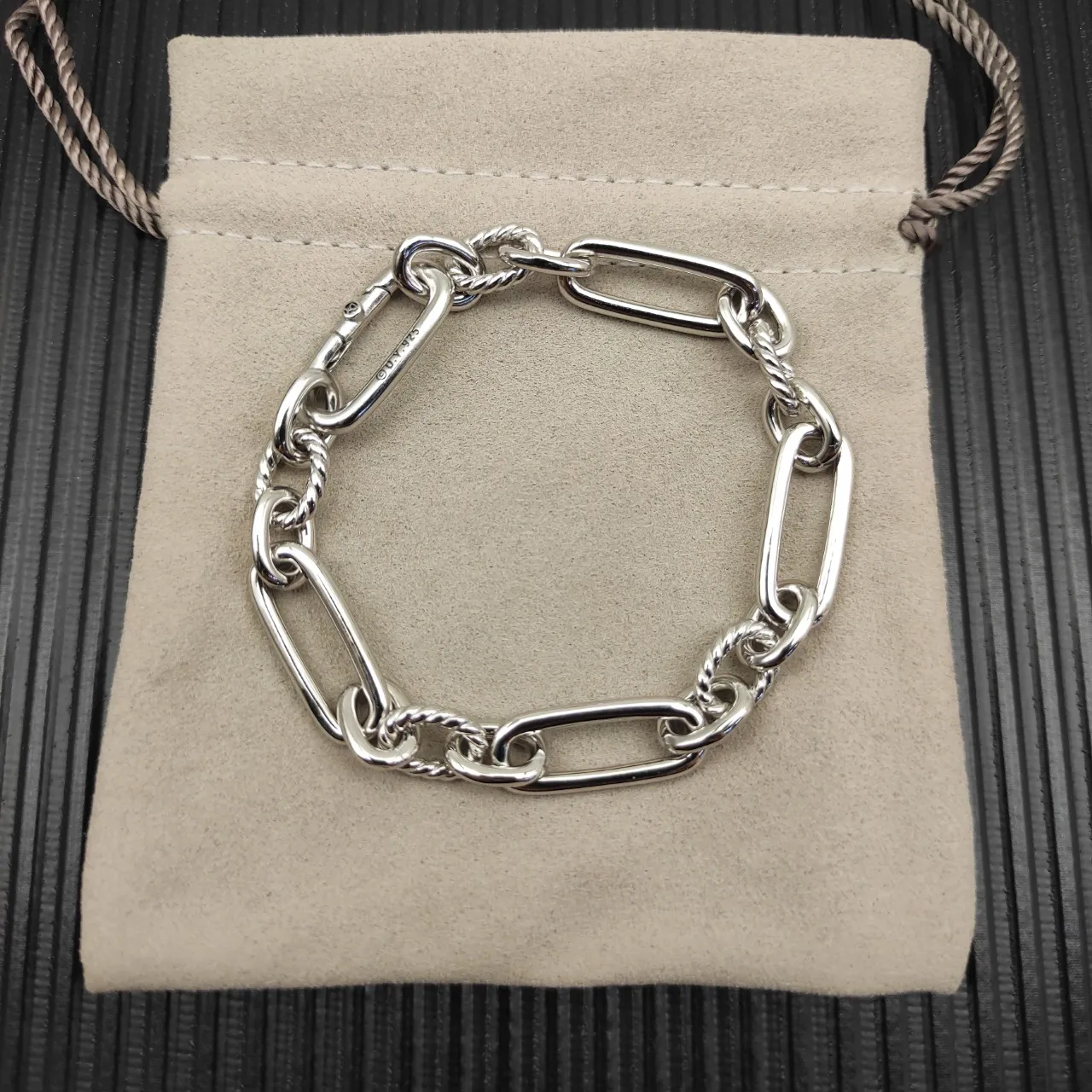 Silver Chunky Link Twisted Rope Detail Bracelet 8