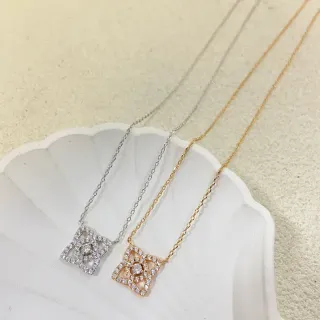 Colar com pendentif quadrado geométrico de prata e ouro Pavé-Set pedras