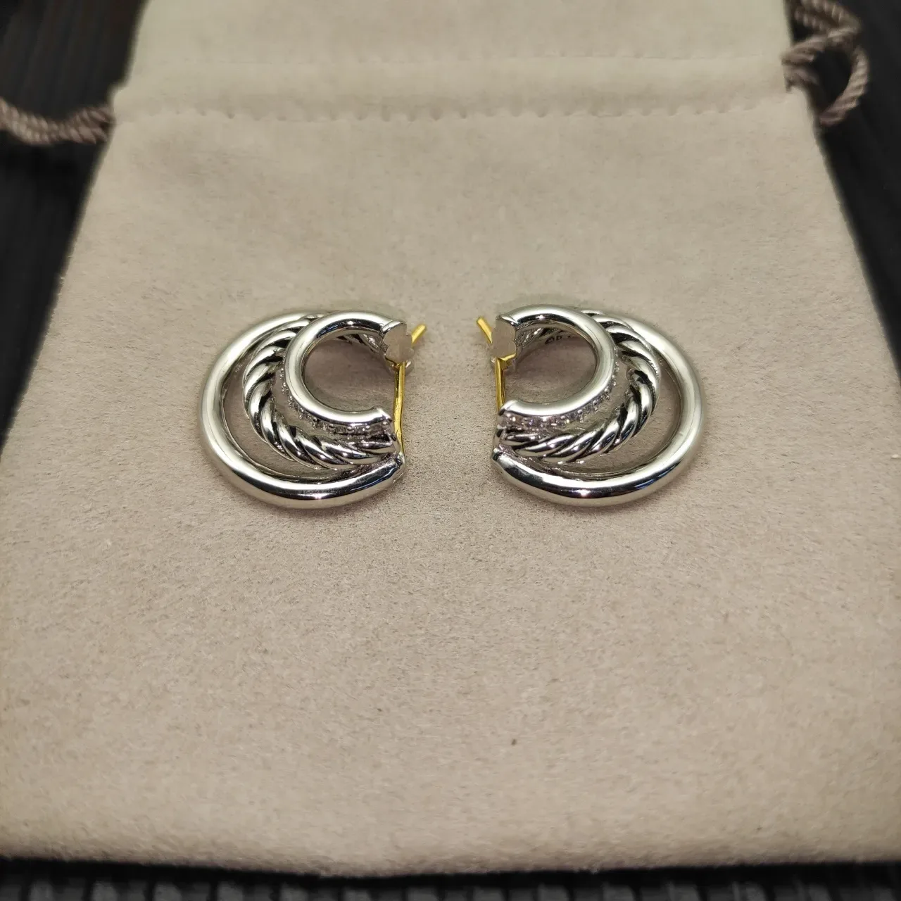 Plata y Oro Layered Twisted Rope Band Aro Exterior Liso Joyería 3