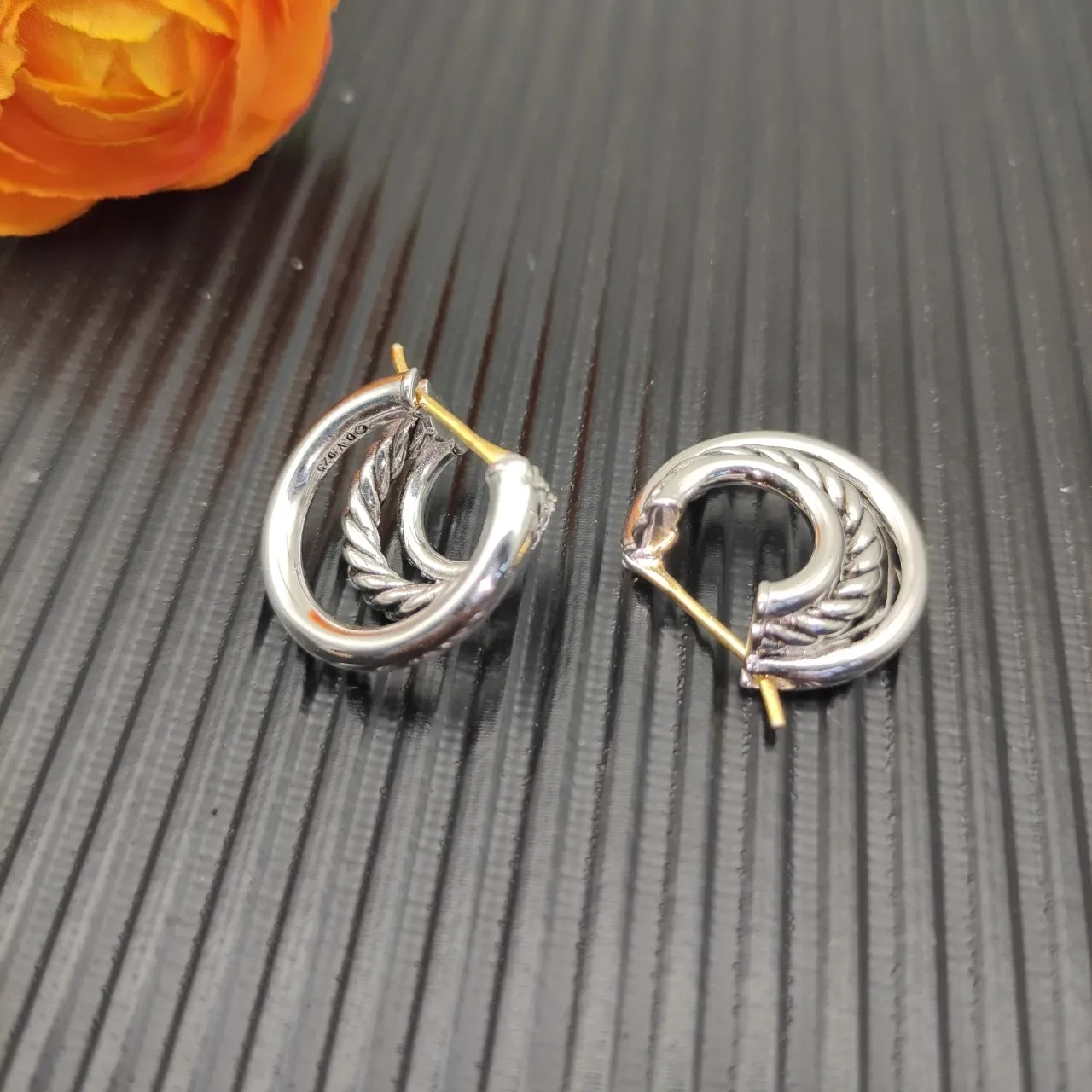 Plata y Oro Layered Twisted Rope Band Aro Exterior Liso Joyería 5