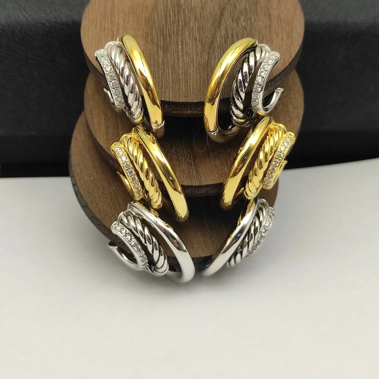 Plata y Oro Layered Twisted Rope Band Aro Exterior Liso Joyería 6