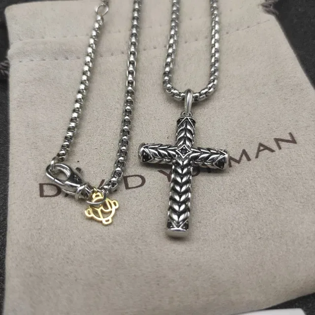 Silver Gold Textured Braided Cross Pendant Ball Chain Necklace 4