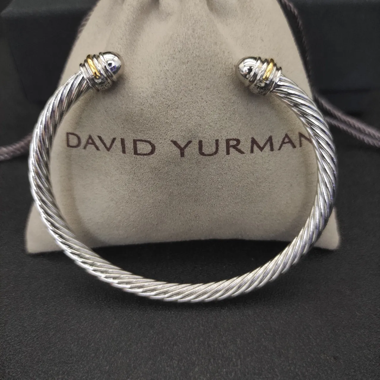 Silver Gold Twisted Cable Open Cuff Bracelet 3