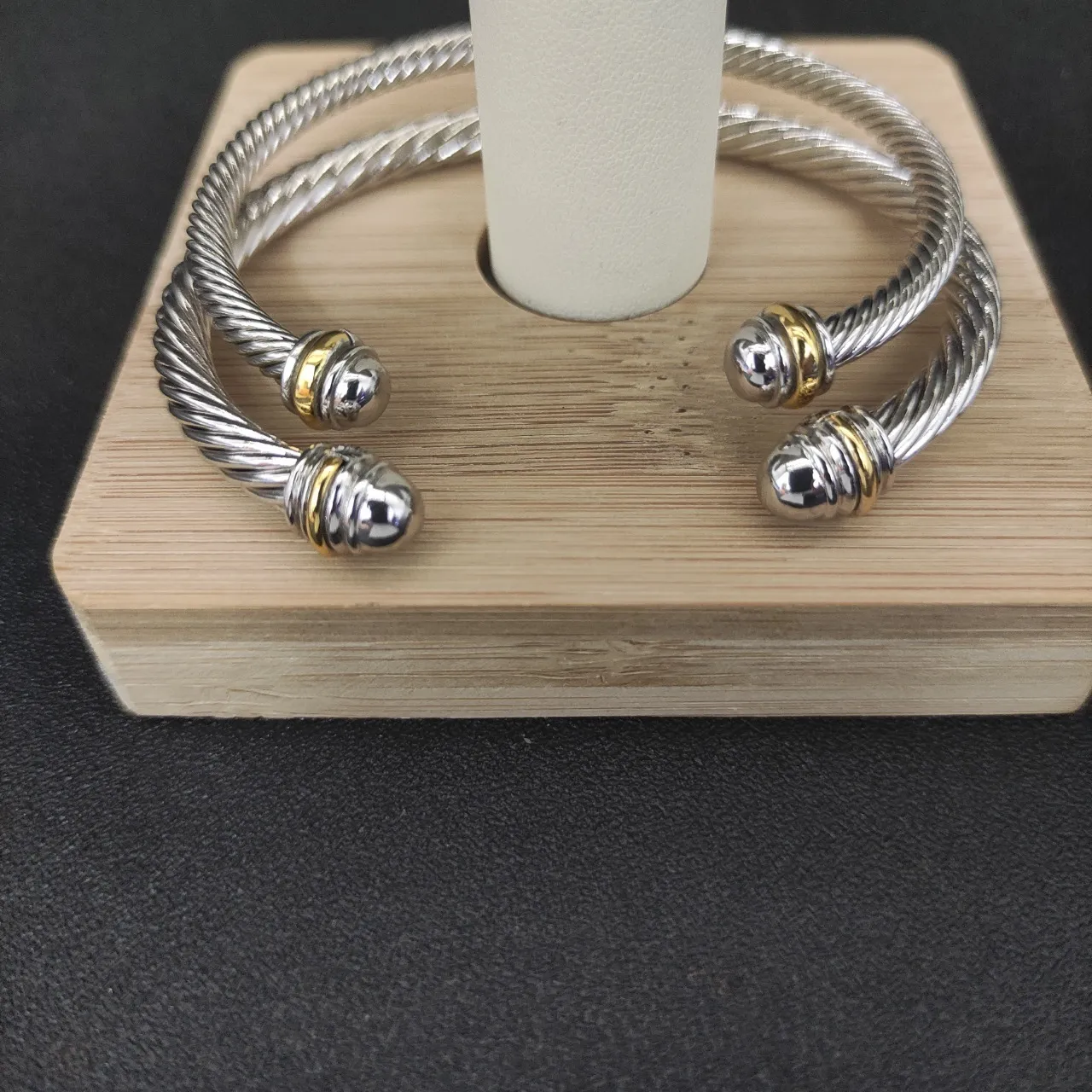Silver Gold Twisted Cable Open Cuff Bracelet 6