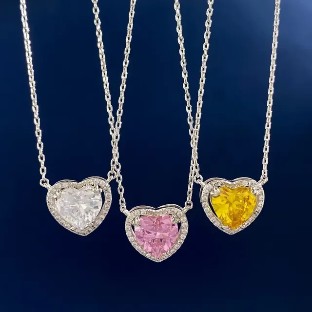 Silver Multicolor Heart-Shaped Halo-Set Necklace 2