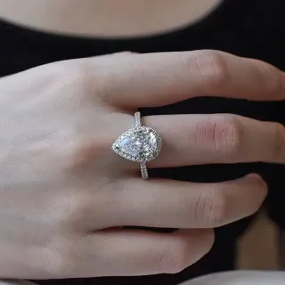 Silver Pear-Cut Center Stone Halo Setting Ring — catalogue photo via WWTop Yupoo