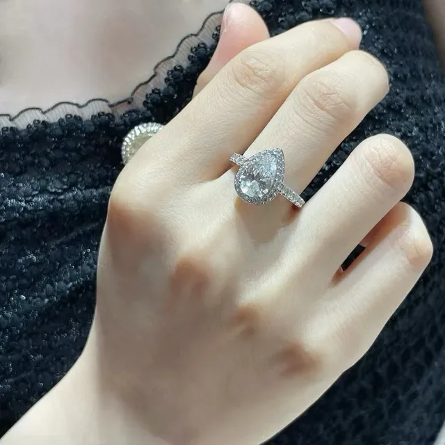 Silver Pear-Cut Center Stone Halo Setting Ring 2