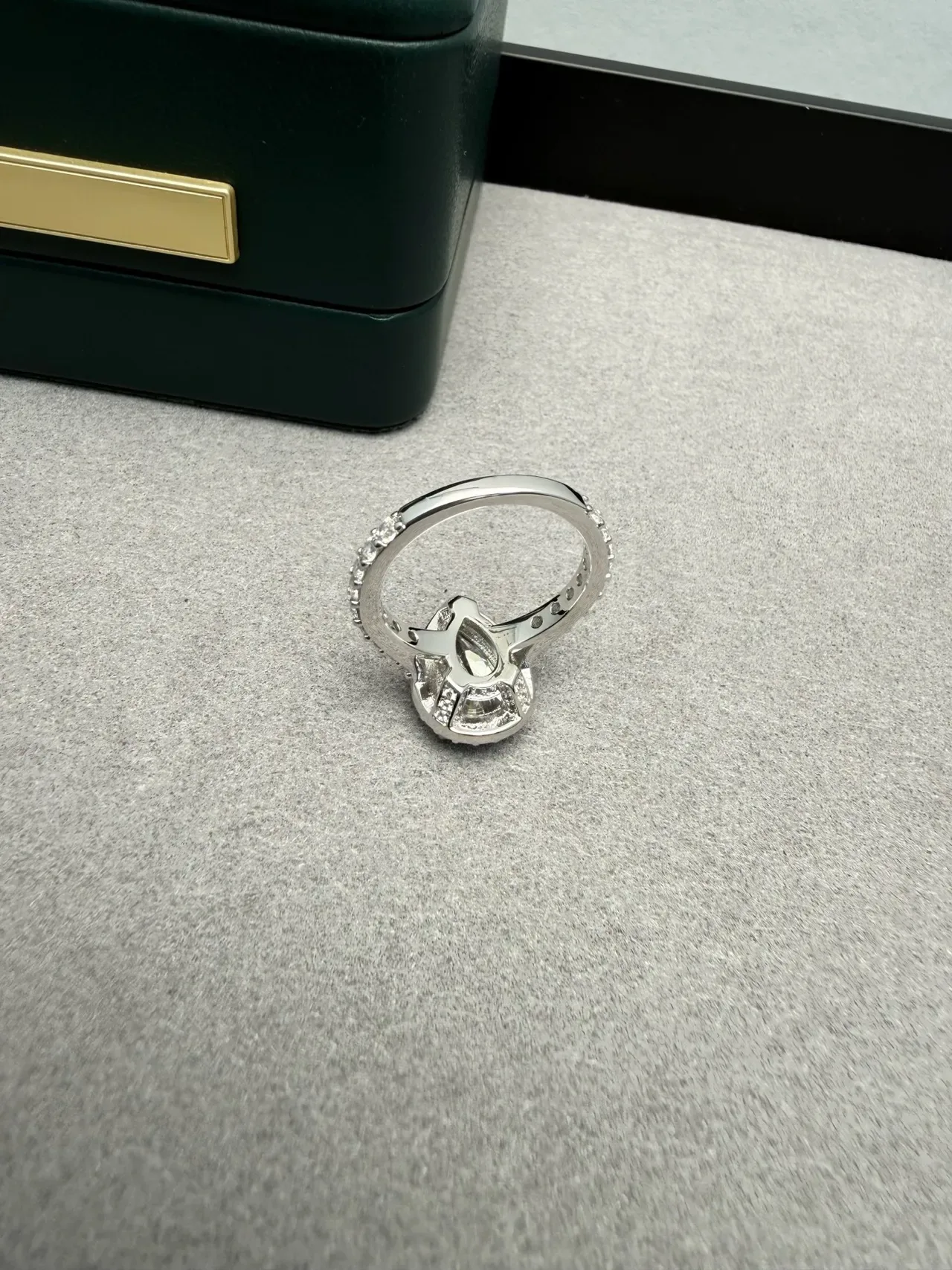 Silver Pear-Cut Center Stone Halo Setting Ring 5