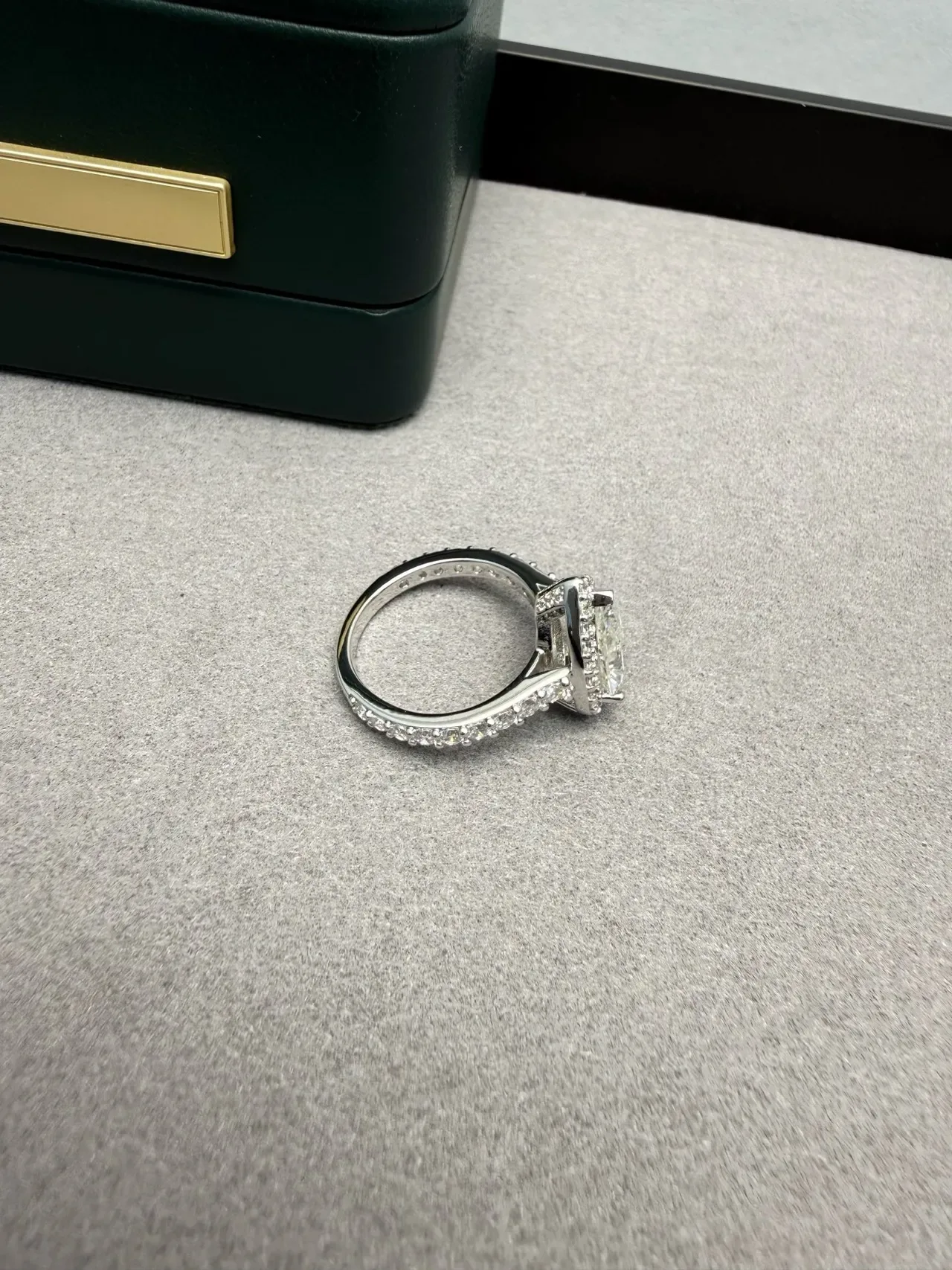 Silver Pear-Cut Center Stone Halo Setting Ring 6