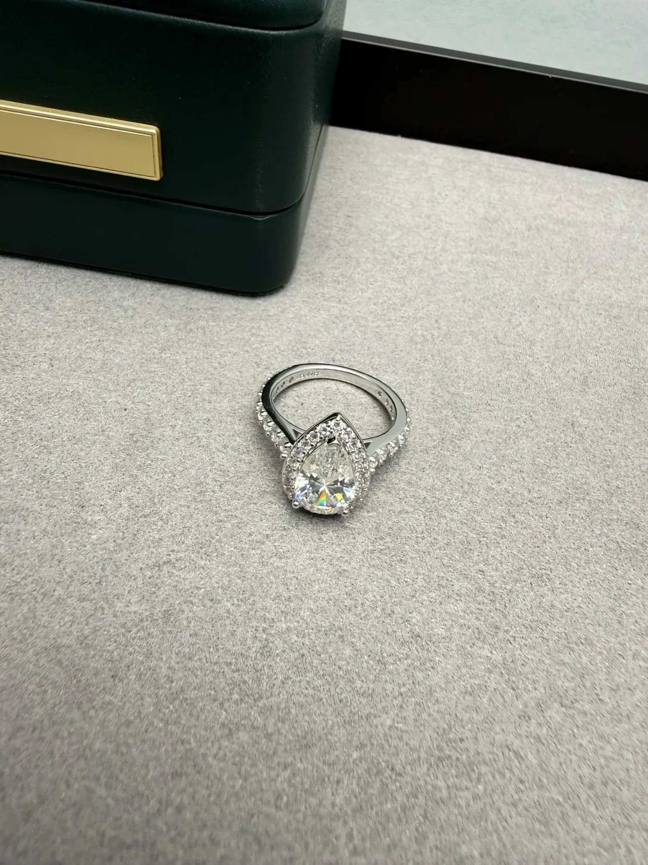 Silver Pear-Cut Center Stone Halo Setting Ring 7