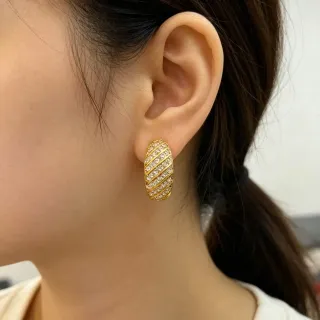 Silver-Tone and Gold-Tone Pavé Ribbed Hoop Earrings