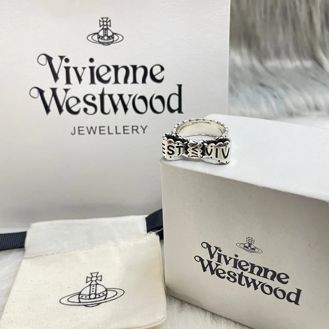 Silver-Tone Block Letter Engraved Chunky Ring 5