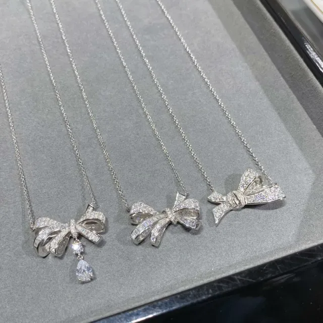 Silver-Tone Crystal Bow Butterfly Flower Cross Heart Pendant Necklaces 3
