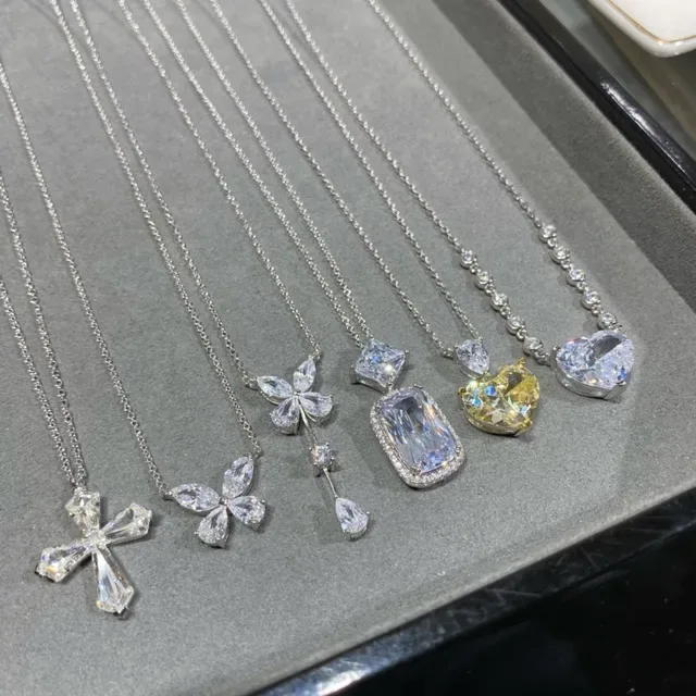 Silver-Tone Crystal Bow Butterfly Flower Cross Heart Pendant Necklaces 4