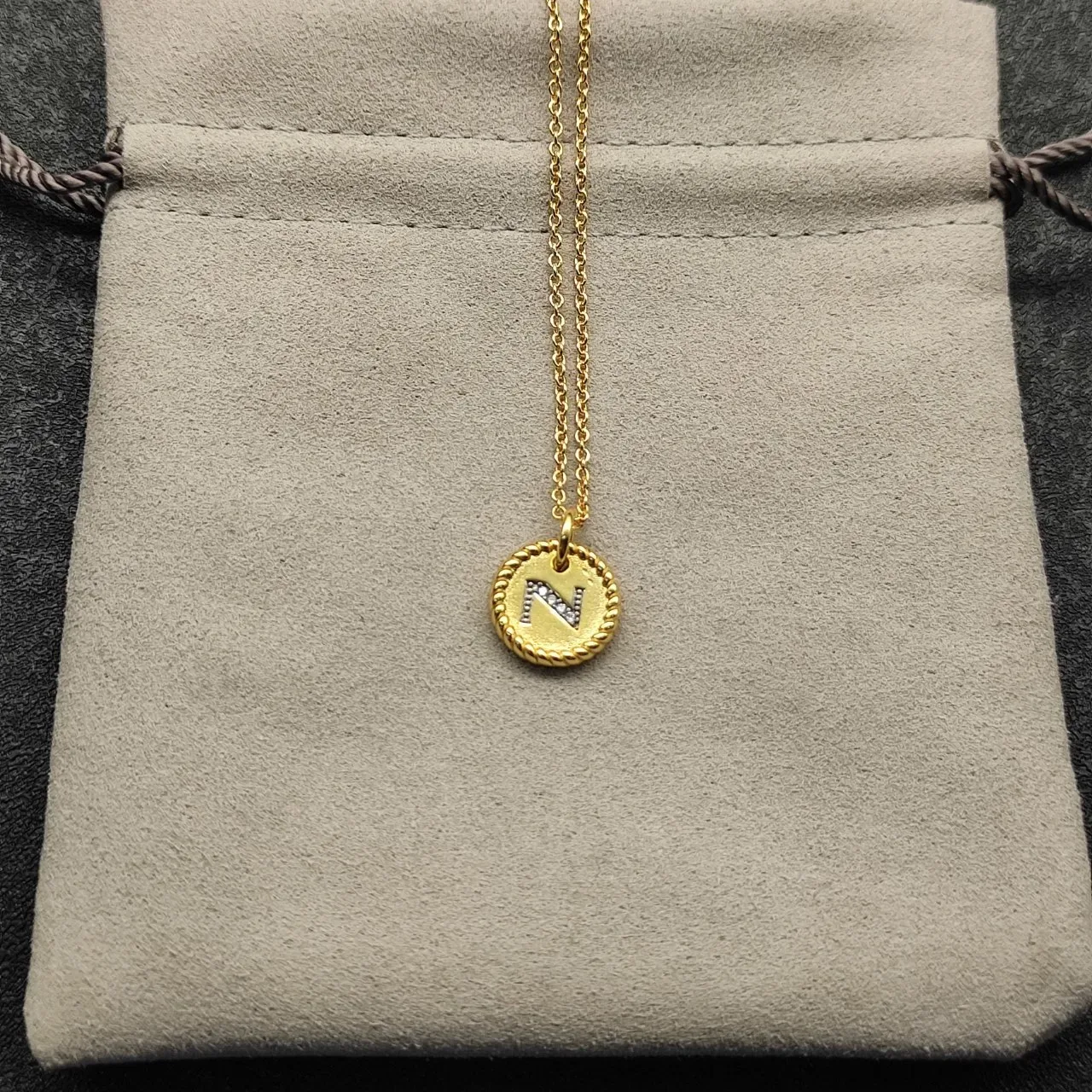 Silver-Tone Rope-Edge Initial 'N' Disc Pendant Necklace 3