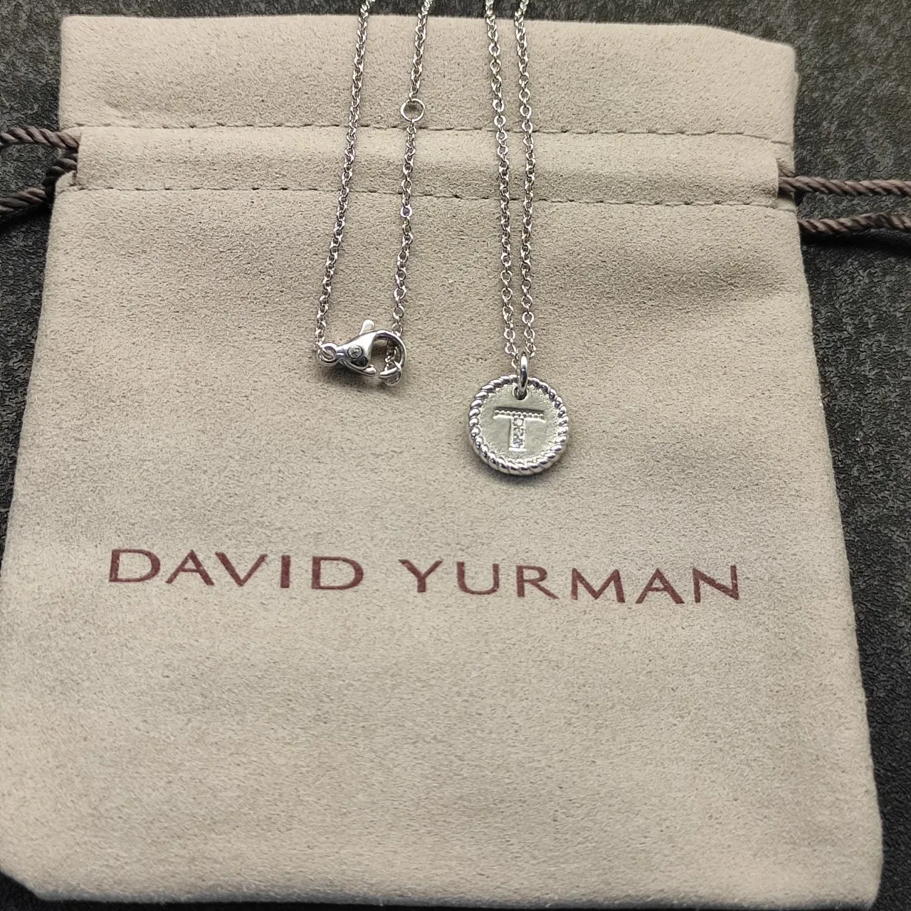 Silver-Tone Rope-Edge Initial T Pendant Necklace 4