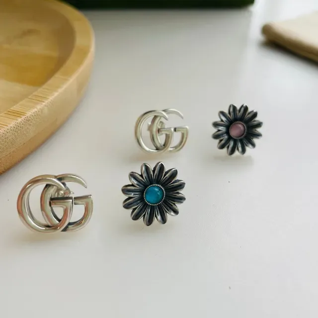 Silver-Toned Floral and Interlocking G Motif Adjustable Rings 3