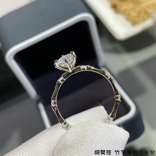 Silver Transparent Solitaire Round-Cut Center Stone Six-Prong Crown Setting Ring 5