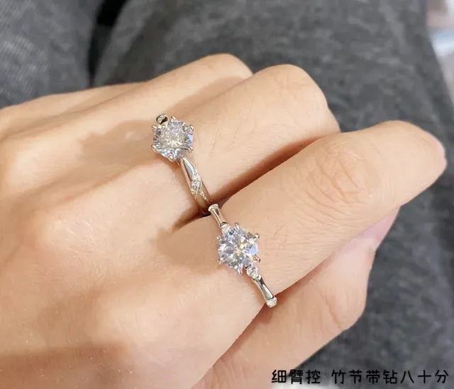 Silver Transparent Solitaire Round-Cut Center Stone Six-Prong Crown Setting Ring 8
