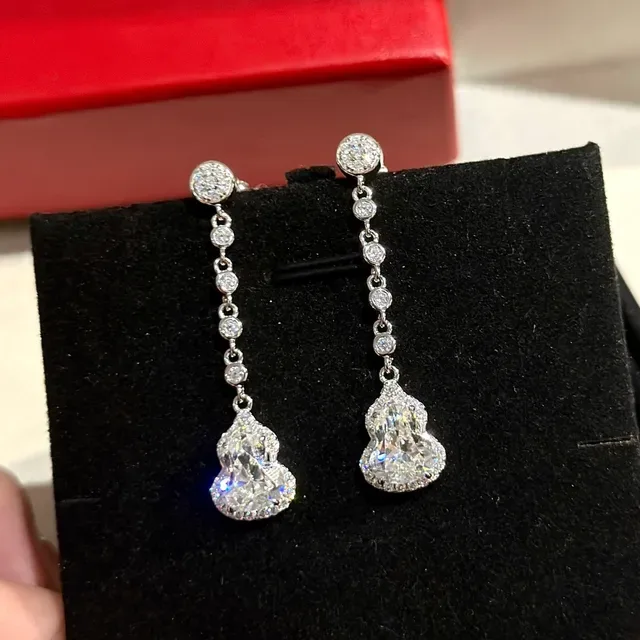 Silver White Pavé-Set Drop Dangle Earrings 2