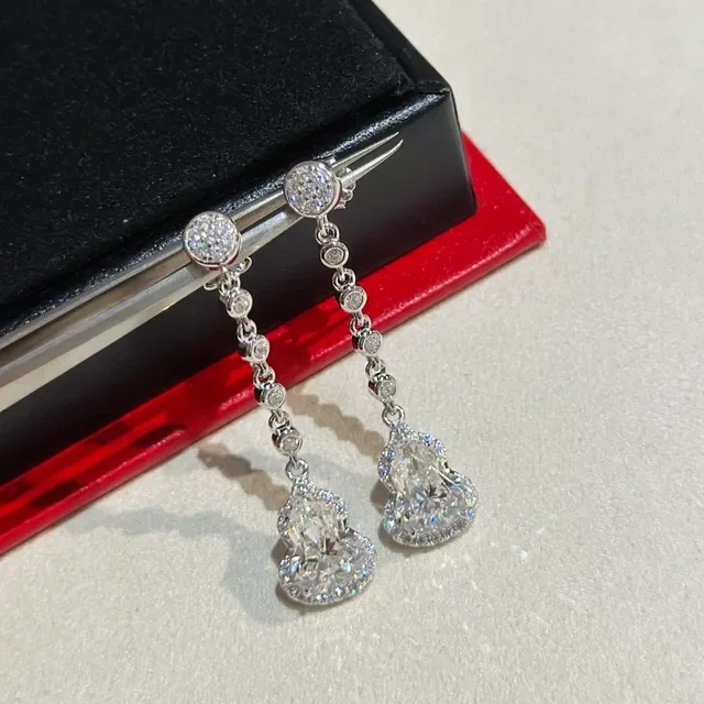 Silver White Pavé-Set Drop Dangle Earrings 4