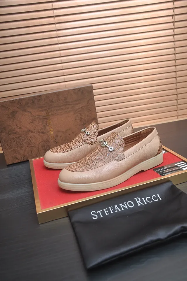 Stefano Ricci Horsebit Loafer Beige Crocodile-Panel Leather Loafers 4