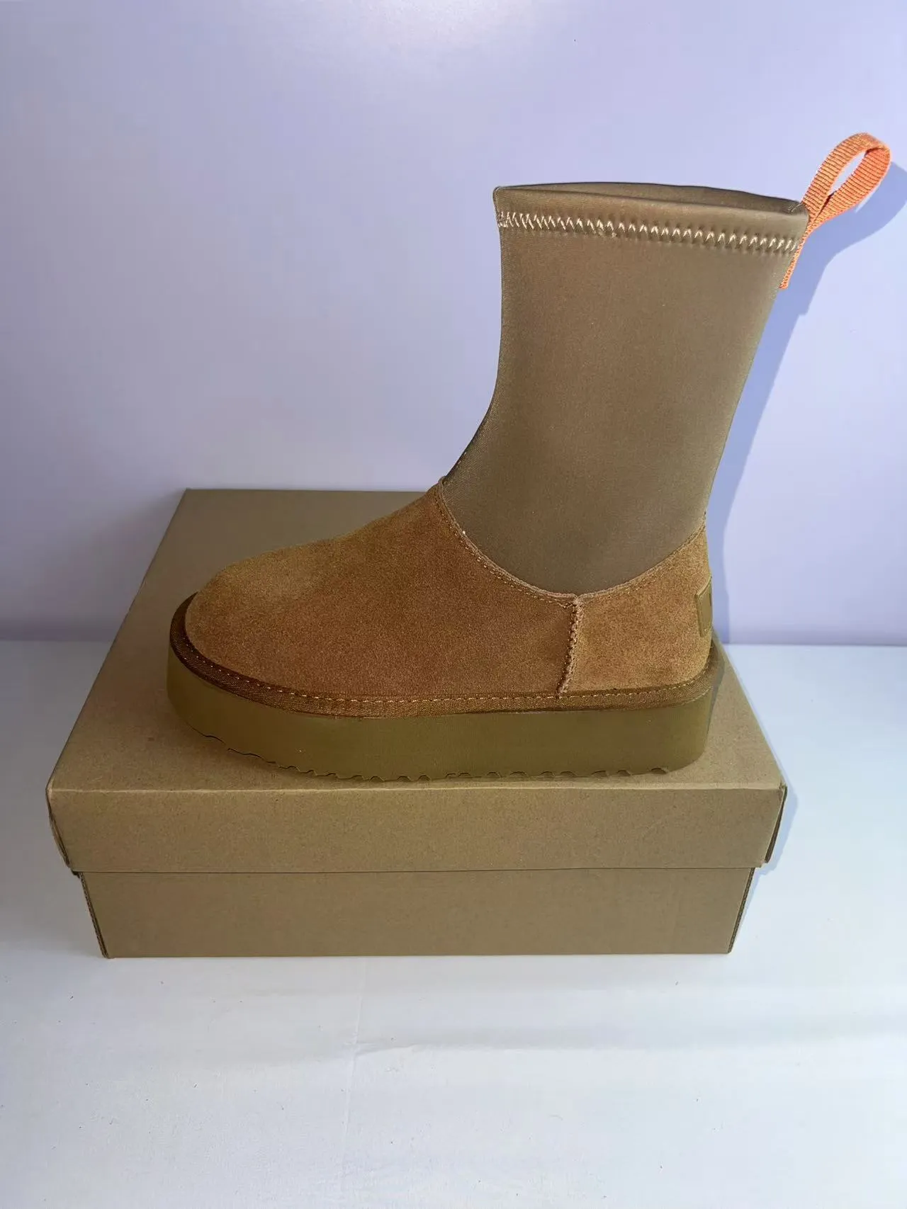 Bottes en daim tan avec shaft élastique et plateforme pour la cheville 5