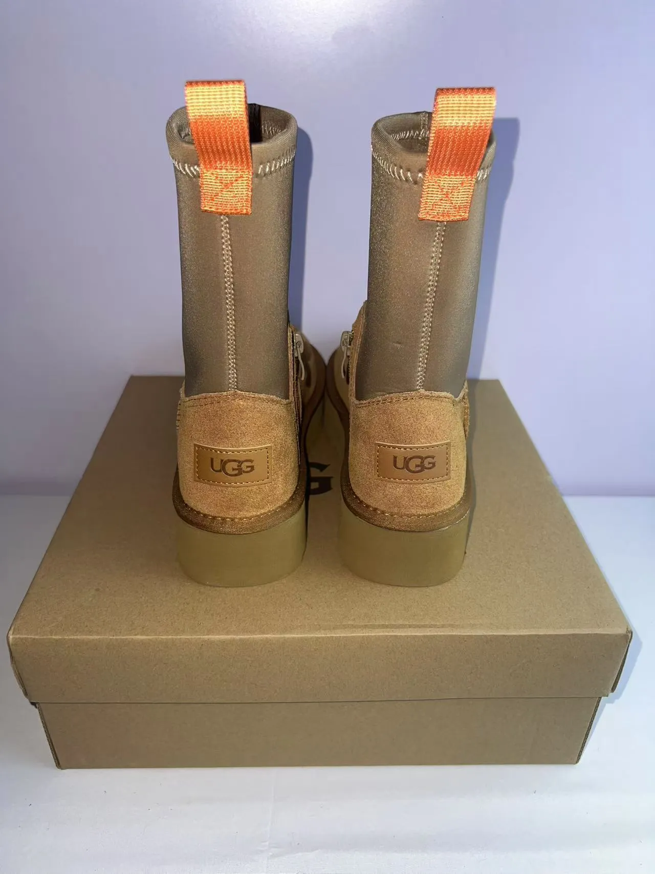 Bottes en daim tan avec shaft élastique et plateforme pour la cheville 6