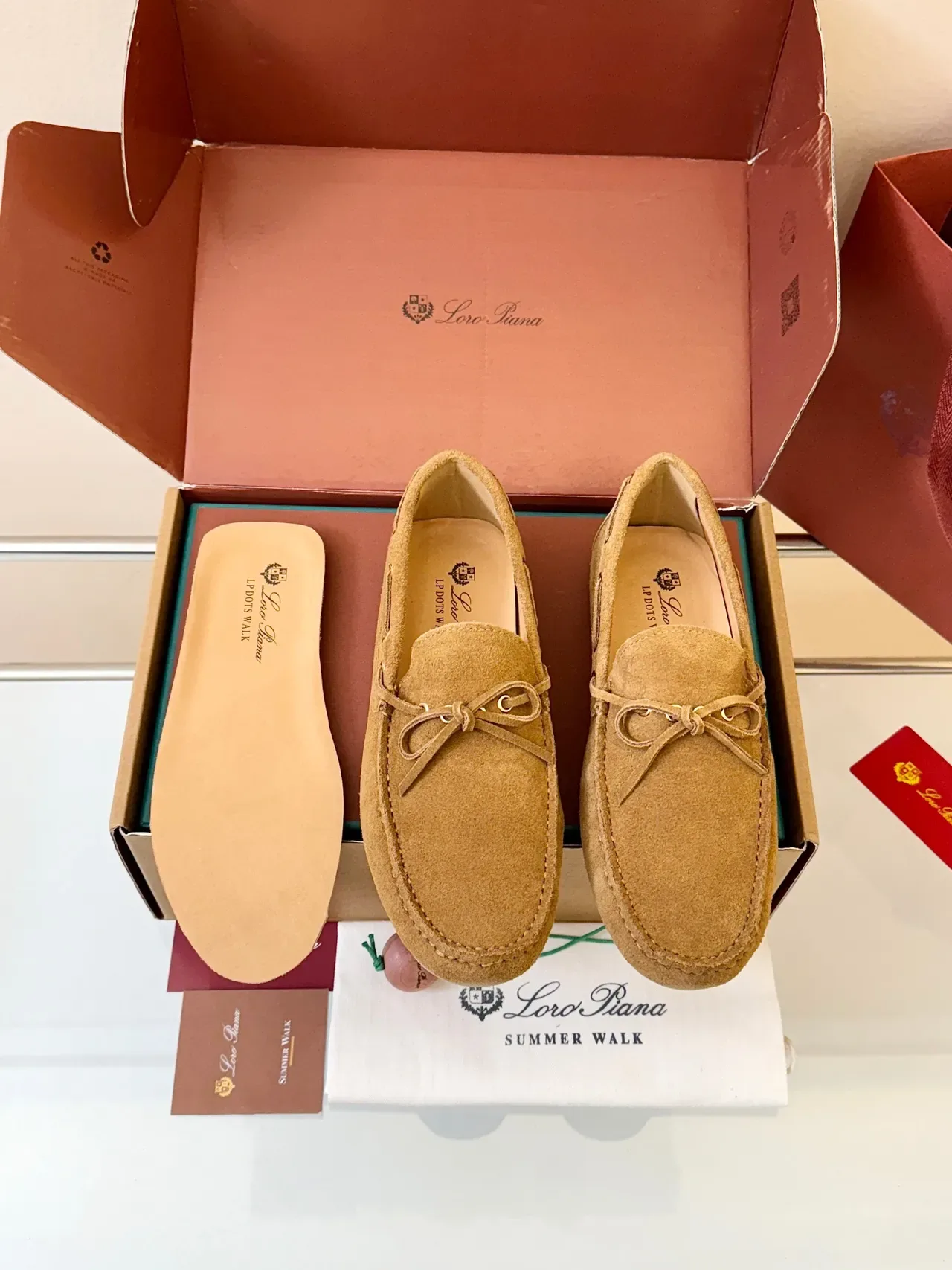 Tan Suede Grommet-Laced Bow Loafers 6