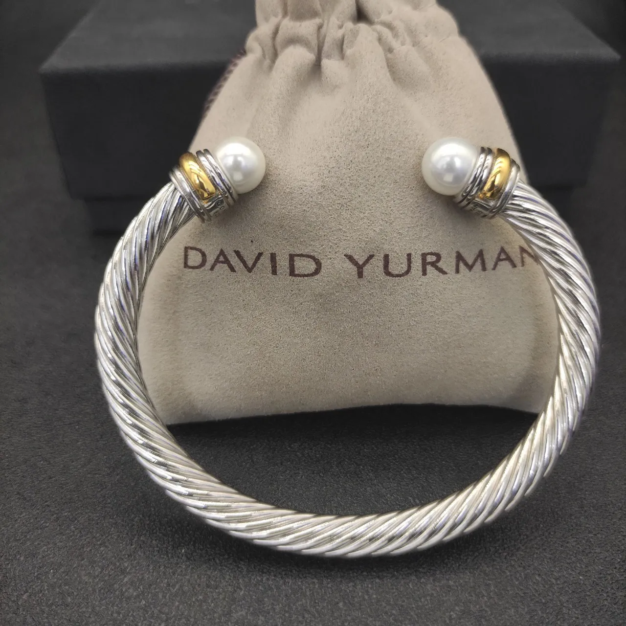 Twisted Cable Pearl-End Two-Tone Metal Bracelet 2