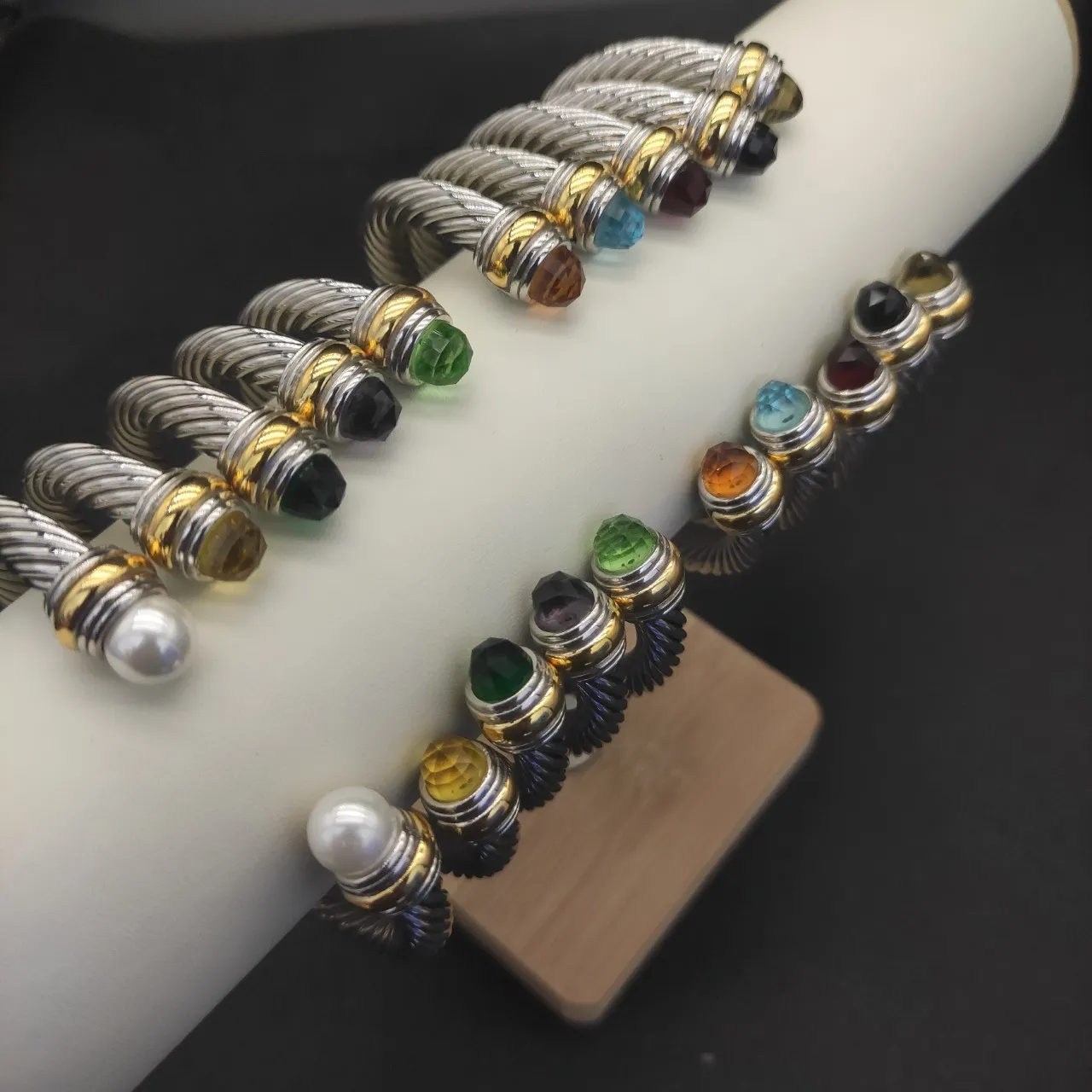 Twisted Cable Pearl-End Two-Tone Metal Bracelet 6