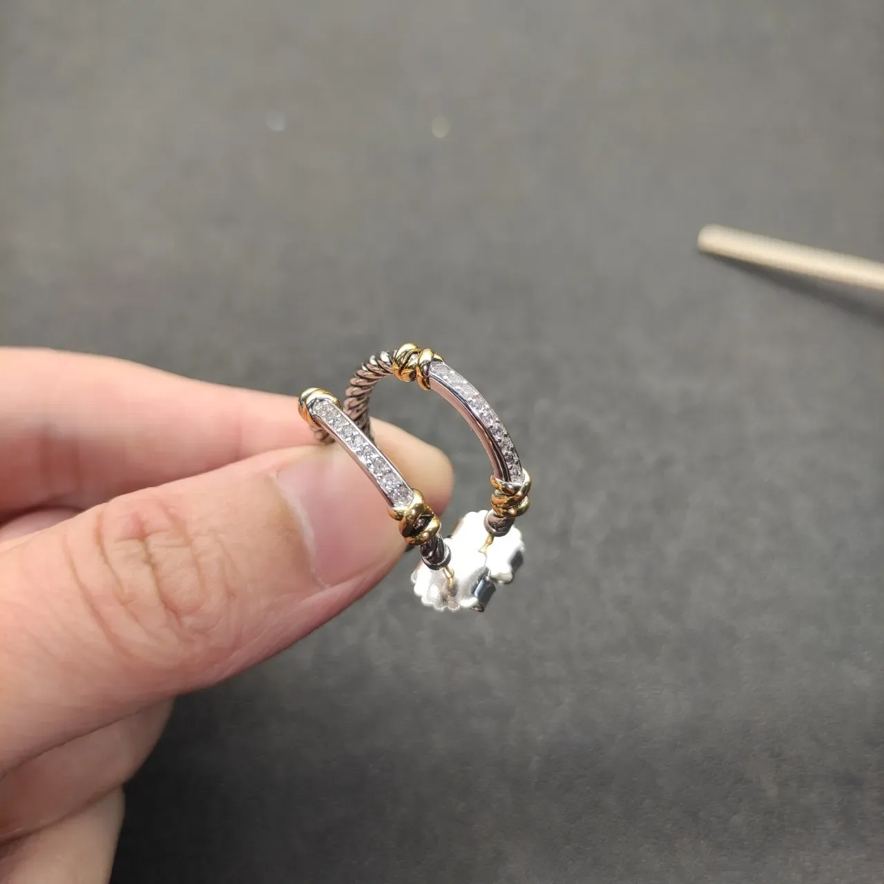 Twisted Rope Pavé Two-Tone Hoop Earrings 5