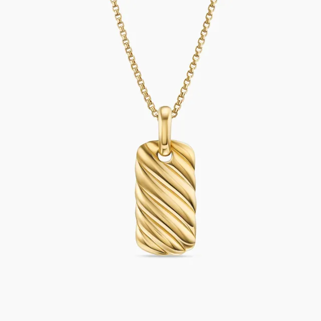 Twisted Rope Texture Gold Rectangular Dog-Tag Pendant Necklace 1