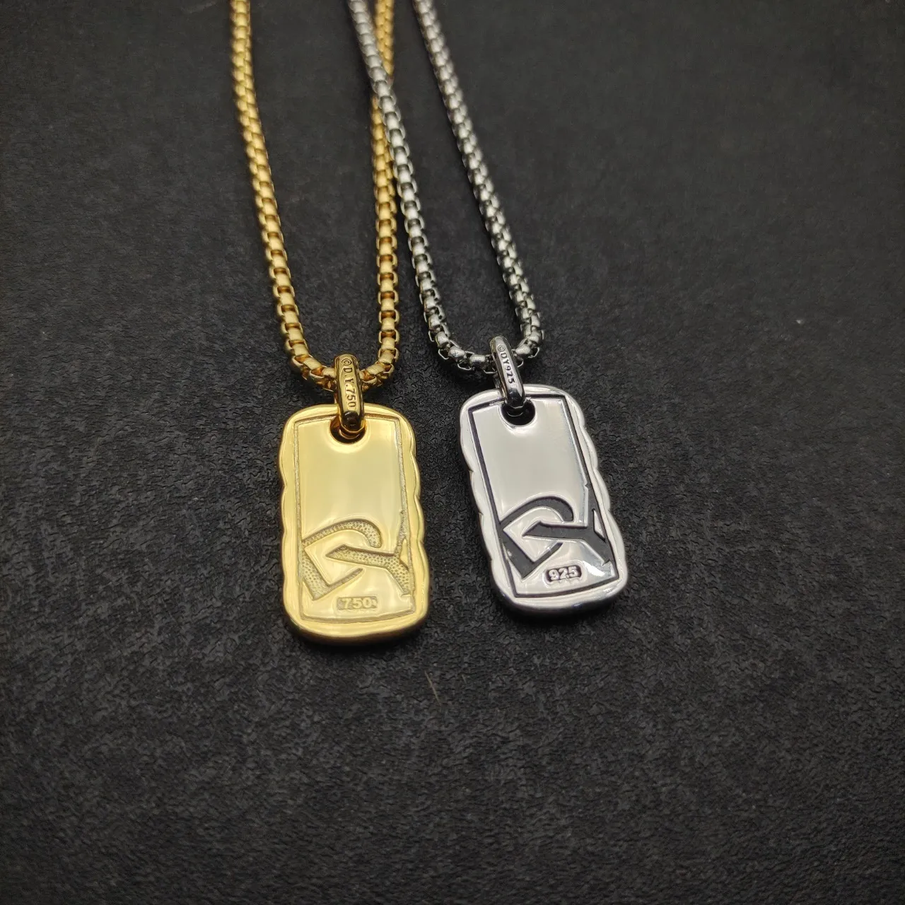 Twisted Rope Texture Gold Rectangular Dog-Tag Pendant Necklace 2