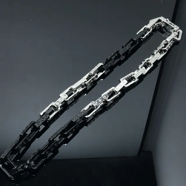 Two-Tone Black and Silver Chunky Link Chain Necklace 4