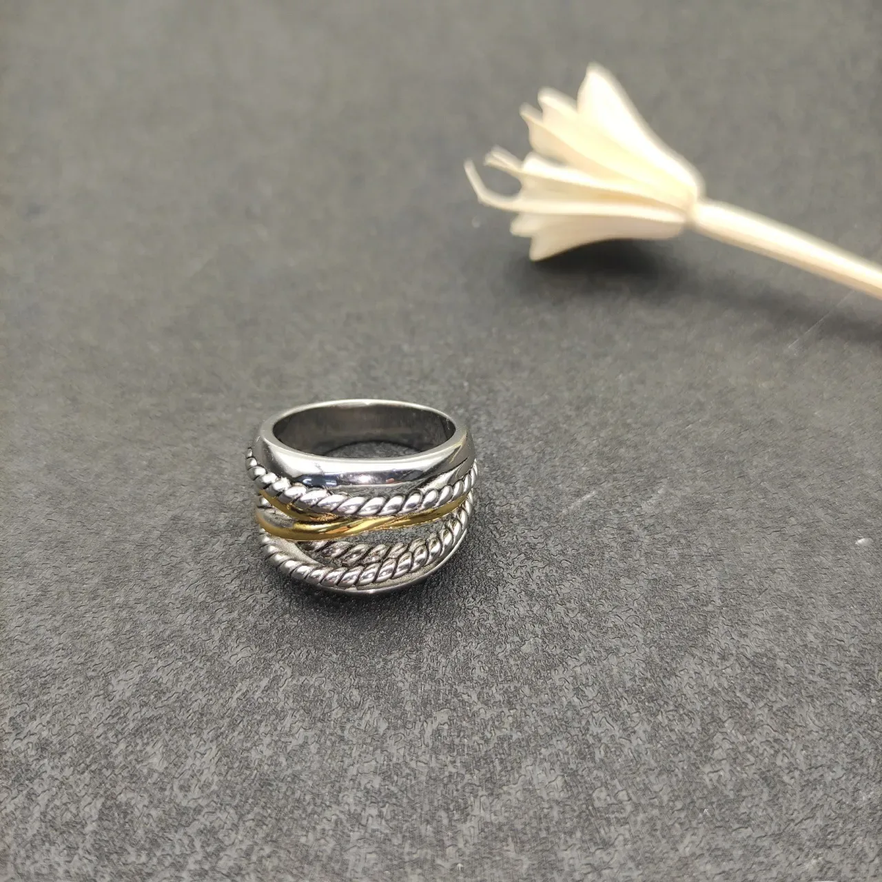 Two-Tone Twisted Rope Interlocking Ring 8