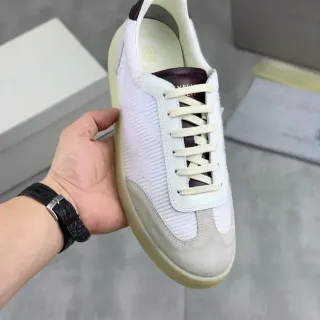 White and Beige Ribbed Knit Suede Accent Lifestyle Sneaker