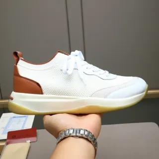 White and Tan Mesh Overlay Sneaker